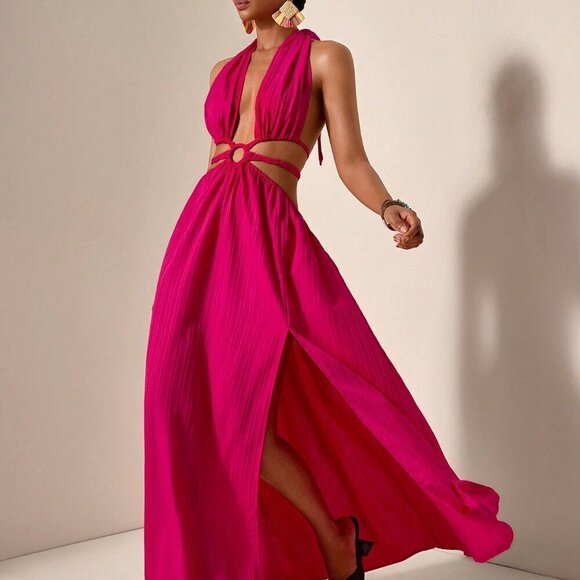 Sexy Women's Halter Neck Strapless Backless cut out Waist Maxi dress - Picture 5 of 7